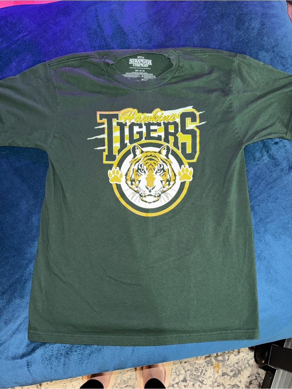 Netflix Stranger Things Hawkins Tigers Tee - Dark Green & Yellow